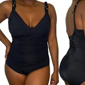 Solid Black braided straps one piece swimsuit